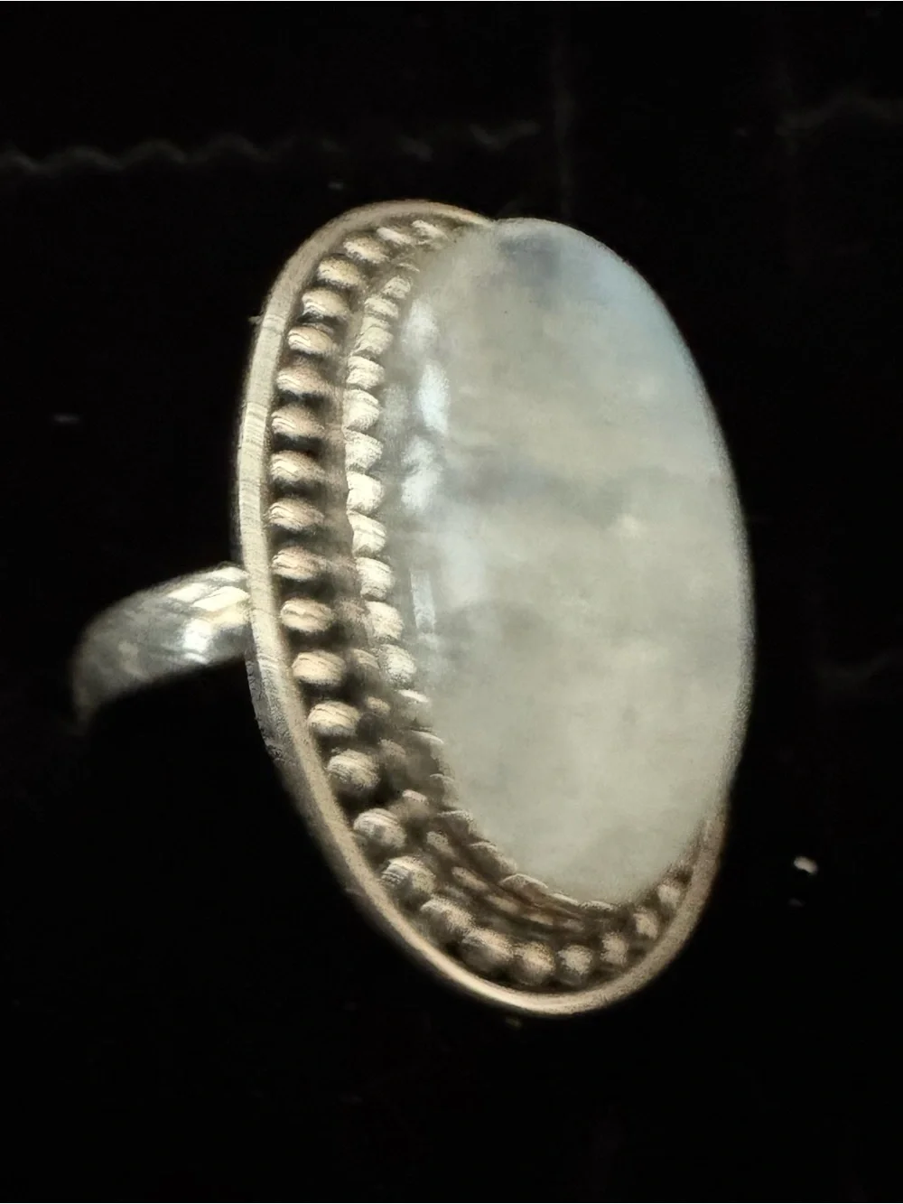 Sterling Silver genuine Moonstone Oval Statement Ring - White/Blue Sheen